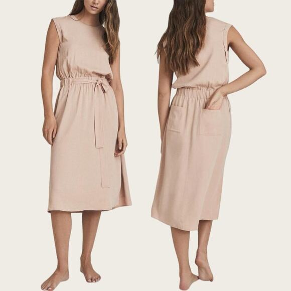 NWT | Reiss | Alessandra Short Sleeve Midi Dress | Blush | Size 8 US - Picture 1 of 16
